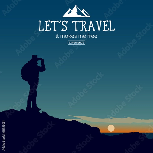 Obraz Web vector illustration on the theme of Climbing, Trekking, Hiking, Walking. Downshifting.
