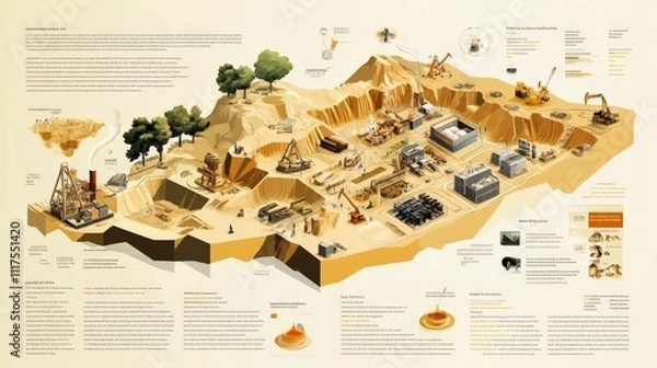 Fototapeta Infographic of Oil Extraction Process with Diagrams and Stats