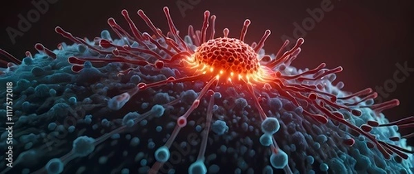 Obraz Highdetail rendering of HIV virus particles attacking a Tcell