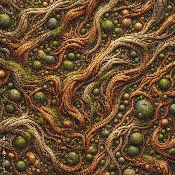 Obraz texture with an organic pattern reminiscent of the interweaving of tree roots and moss
