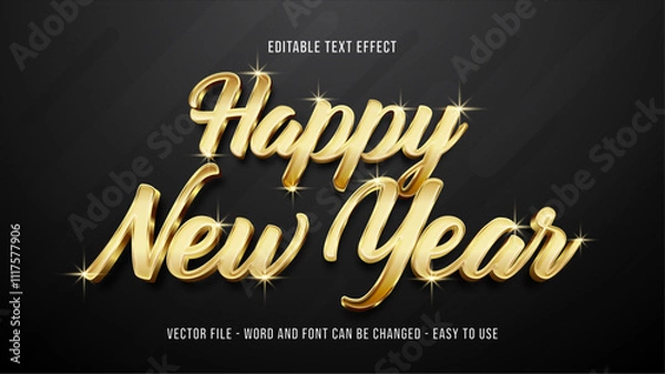 Fototapeta Happy new year editable text effect, gold 3d text style effect