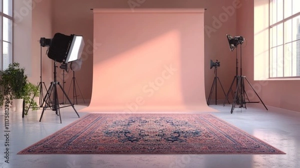Obraz A vibrant Iranian rug beneath a Christmas An Azerbaijani rug on a polished floor in