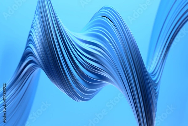 Fototapeta Elegant blue abstract wave pattern on sky background. 3d render.