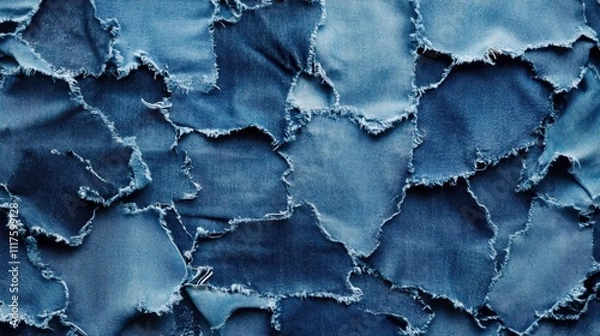 Obraz Abstract Denim Texture Ripped and Torn Blue Jean Fabric Background.