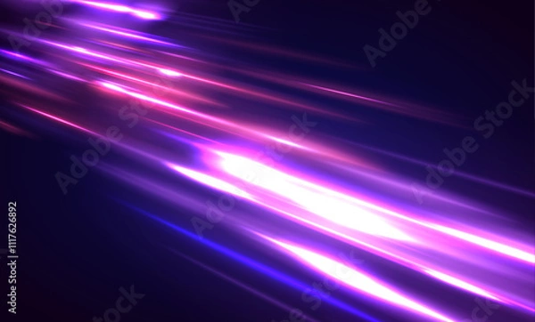Fototapeta Abstract fire flare traces, glowing neon red and blue lines, and particle motion effects combined with laser beams and soft horizontal neon lines create a striking design full of dynamic energy.	