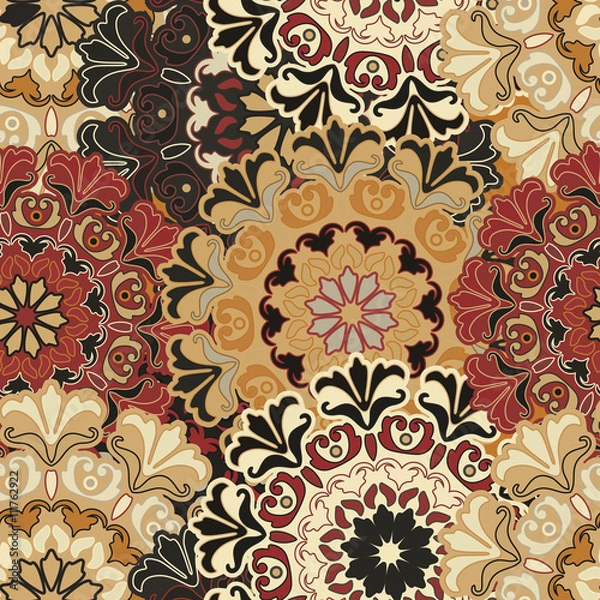 Fototapeta Seamless round ornament pattern for printing on fabric or paper.