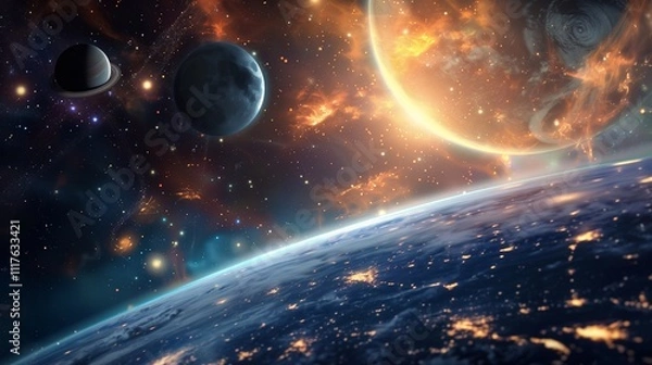 Fototapeta space galaxy with planets