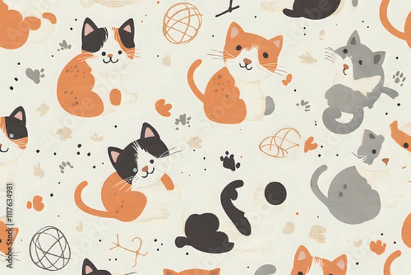 Obraz Charming Calico Cats Enjoying Play with Yarn Balls and Cozy Toys