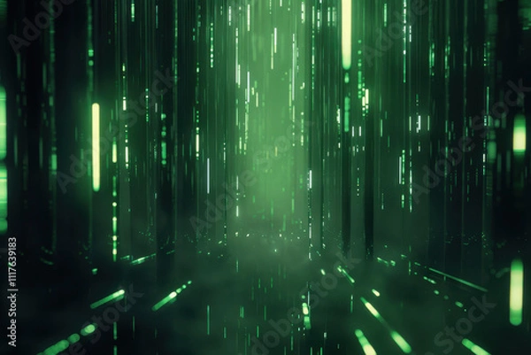 Fototapeta close up horizontal abstract illustration of glowing green pixels virtual background