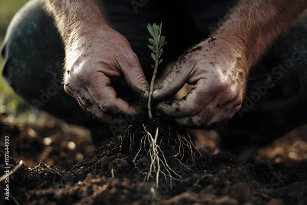 Fototapeta Planting New Beginnings, a Close-up View for Tu B'Shvat