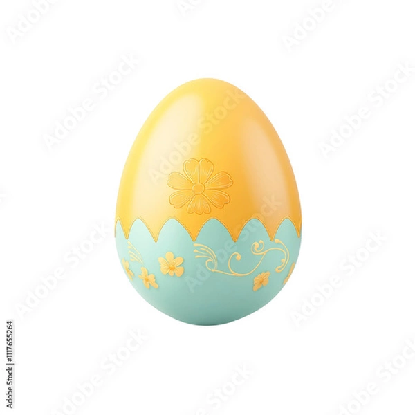 Obraz Decorated Easter Egg Pastel Yellow and Blue with Floral Design, 3D Render