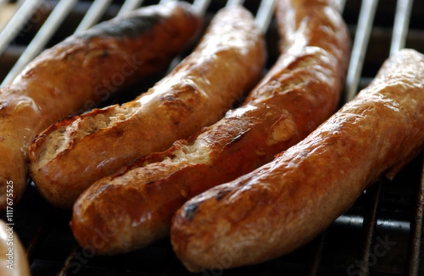 Obraz sausages and meat on a grill