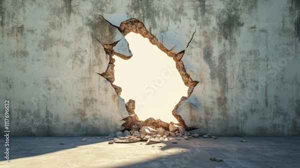 Obraz Broken Concrete Wall with Light Streaming Through.