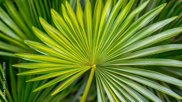 Obraz Green palm leaves radiating from a central point in a tropical garden