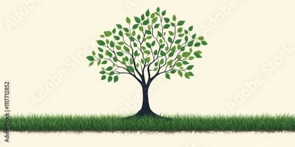 Fototapeta Lush Green Tree with Vibrant Leaves on Soft Grass Background