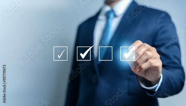 Obraz businessman pushing virtual button