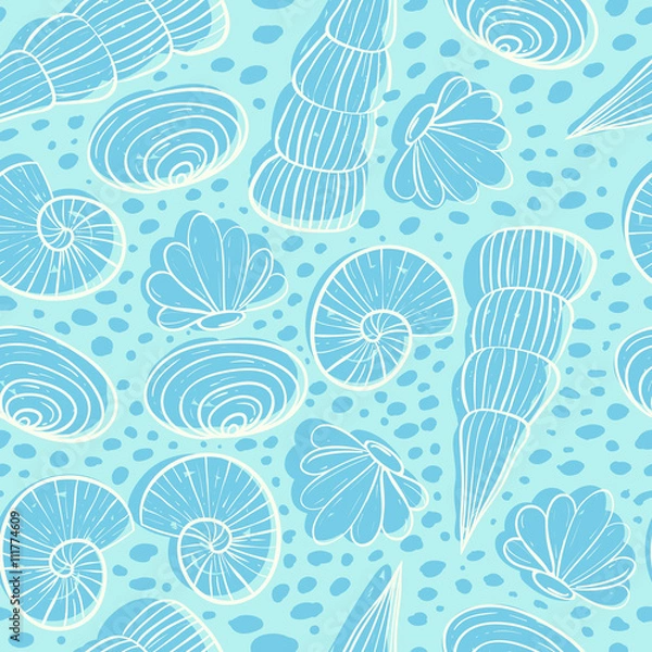 Obraz Seamless sea pattern with different shells