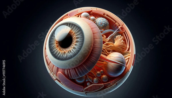 Fototapeta 3D exploded view of an eyeball, with each component such as the cornea, sclera, and optic nerve separated 