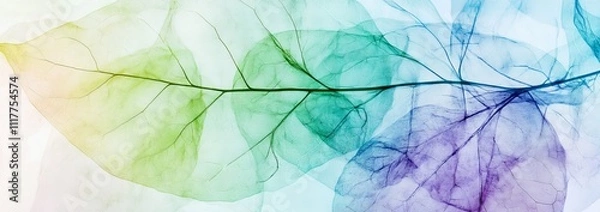 Fototapeta Abstract Double Exposure of Transparent Leaf and Botanical Structure. AI generated illustration