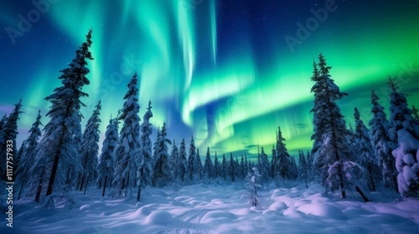 Obraz aurora winter forest landscape background