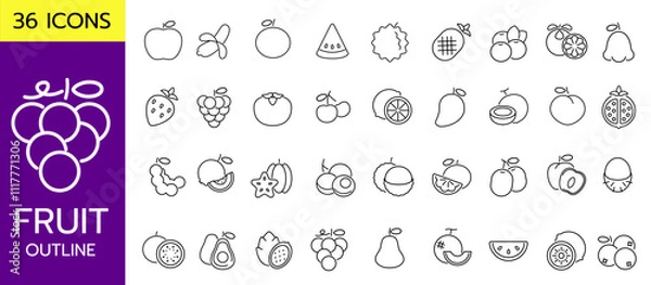 Obraz Fruit icon outline set Simple design Transparent isolate background