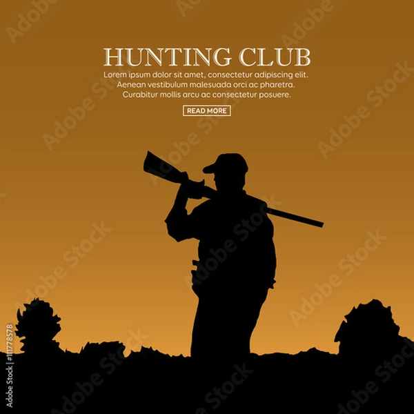 Obraz Hunter silhouette with gun. Outdoor hunting sport. Vector illustration.