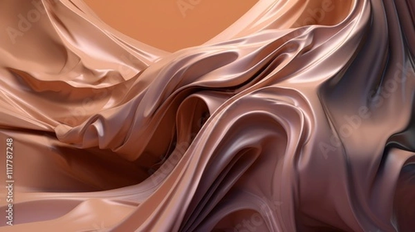 Obraz Flowing metallic fabric folds in soft warm tones, abstract texture with smooth curves and dynamic highlights