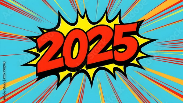 Fototapeta 2025 text word pop art cartoon design, Generative AI