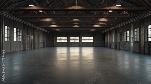 Fototapeta Industrial Empty Warehouse Interior with Open Space and Windows