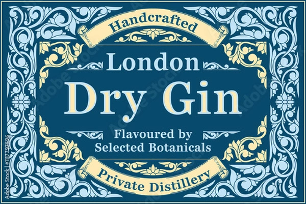 Obraz Dry gin - ornate vintage decorative label