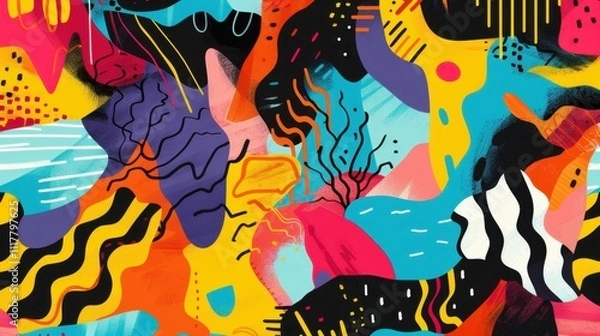 Fototapeta Abstract colorful pattern with dynamic shapes and vibrant designs.