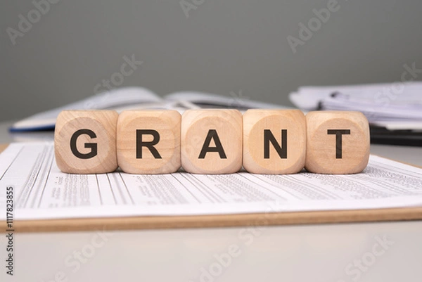 Fototapeta The Grant Application Process Involving the Use of Wooden Blocks for Effective Management