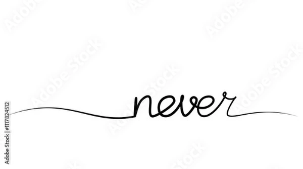 Fototapeta continuous drawing of the word never in one line. vector