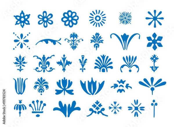 Obraz Different Ornaments Set Isolated on black Background