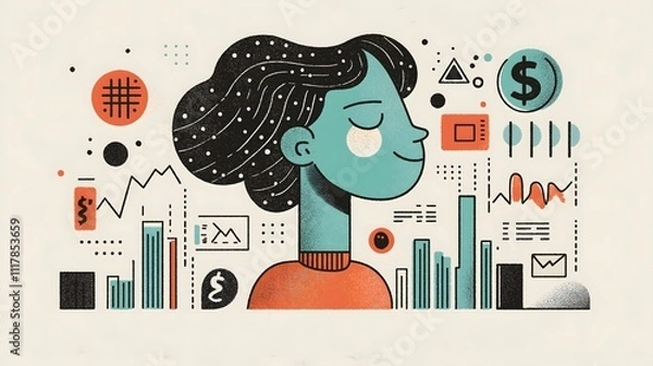 Fototapeta Abstract Illustration of Person Amid Financial and Analytical Graphics