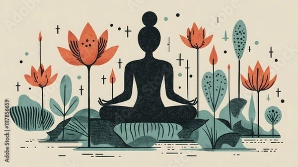 Fototapeta Abstract Meditative Scene with Lotus Flowers and Tranquil Silhouette