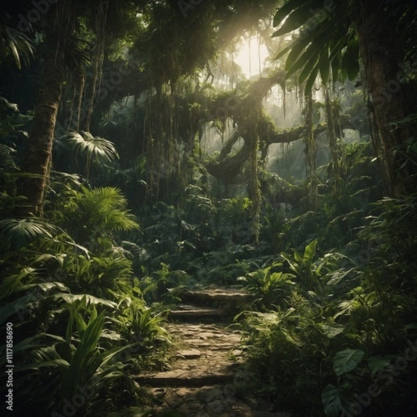 Fototapeta Sketch a jungle scene with plants as the main characters.

