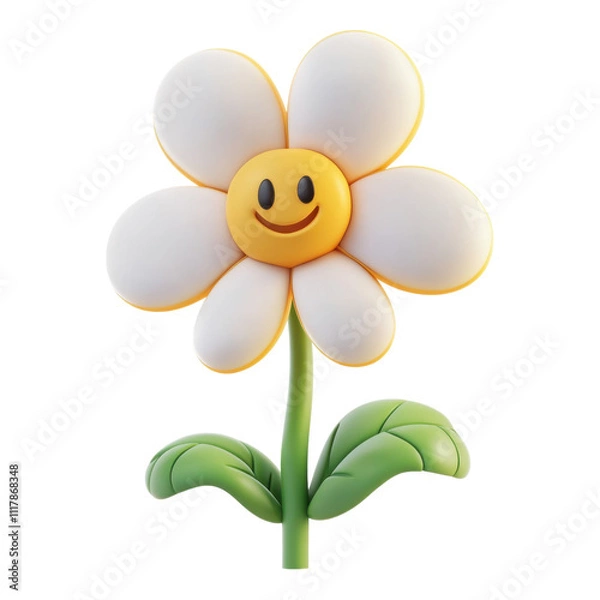 Fototapeta Bright and cheerful cartoon flower standing tall in a whimsical garden setting filled with joy and positivity for all ages on transparent Background
