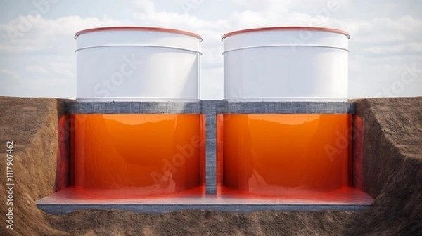Fototapeta Conceptual Visualization of Underground Oil Storage Tanks for Strategic Reserves, Highlighting Innovative Storage Solutions for Energy Security and Resource Management