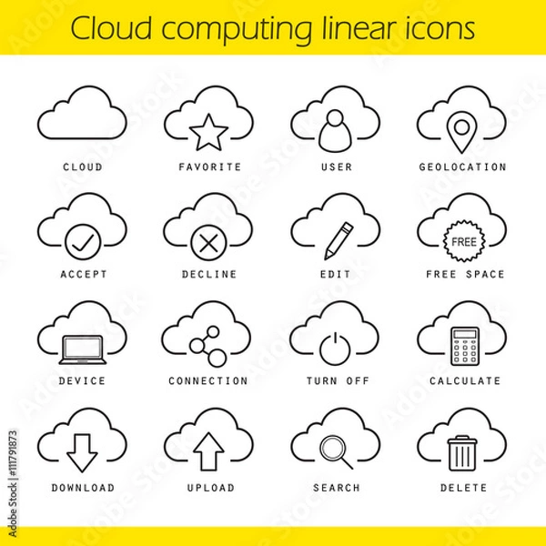 Fototapeta Cloud computing linear icons set