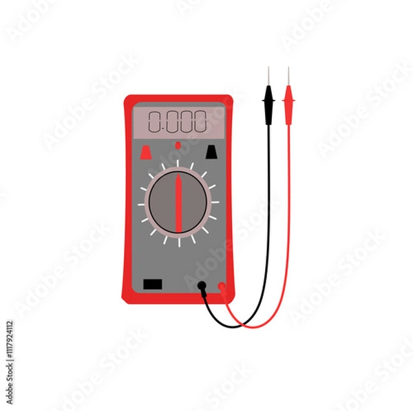 Obraz Electric multimeter digital, engineering  technician equipment for power measurement volt current resistance with wire, vector illustration