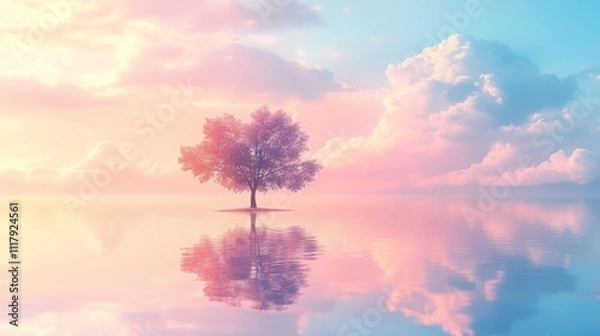 Obraz Solitary Tree Reflecting on Still Waters