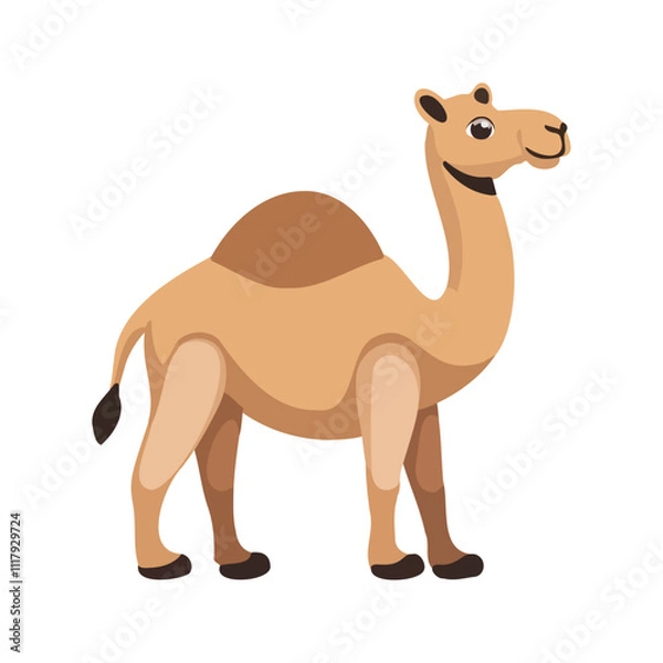 Fototapeta Flat Vector Camel Illustration, Simplified Beige Body with Large Hump, Minimalist Cartoon Style