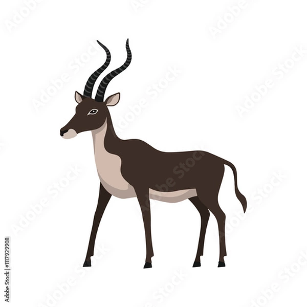 Fototapeta Flat Vector Blackbuck Illustration, Stylized Dark Brown Body with Spiraled Horns, Minimalist Modern Design