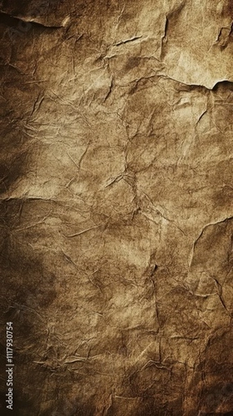 Fototapeta Ancient Parchment: A detailed, textured view of aged parchment, showcasing the paper's wrinkles, imperfections, and warm, earthy tones that evoke a sense of history, authenticity, and timelessness.