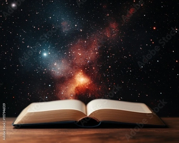 Fototapeta Open Book with Cosmic Background and Starry Night Sky