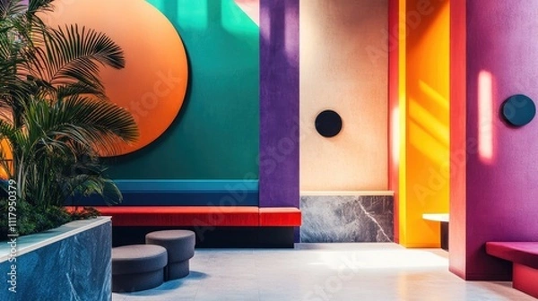 Fototapeta Abstract geometric shapes in vibrant and contrasting colors, creating a creative and eye-catching background