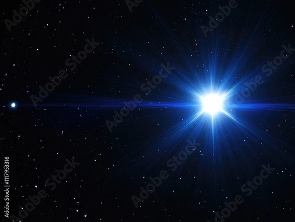 Fototapeta Bright star in the night sky. The star is surrounded by a blue glow. Concept of wonder and awe at the vastness of the universe