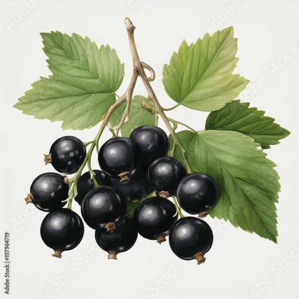 Obraz This delightful watercolor painting featuring black currants is ideal for ecobranding and food blogging purposes