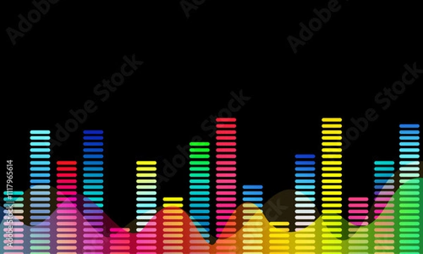 Fototapeta Abstract background, digital equalizer bar graph, digital graphic illustration, frequency graph, sound wave, gradient color bar.